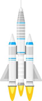 Rocket spaceship launching into space flat design vector