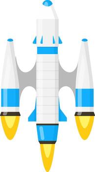 Rocket spaceship launching into space flat icon. vector