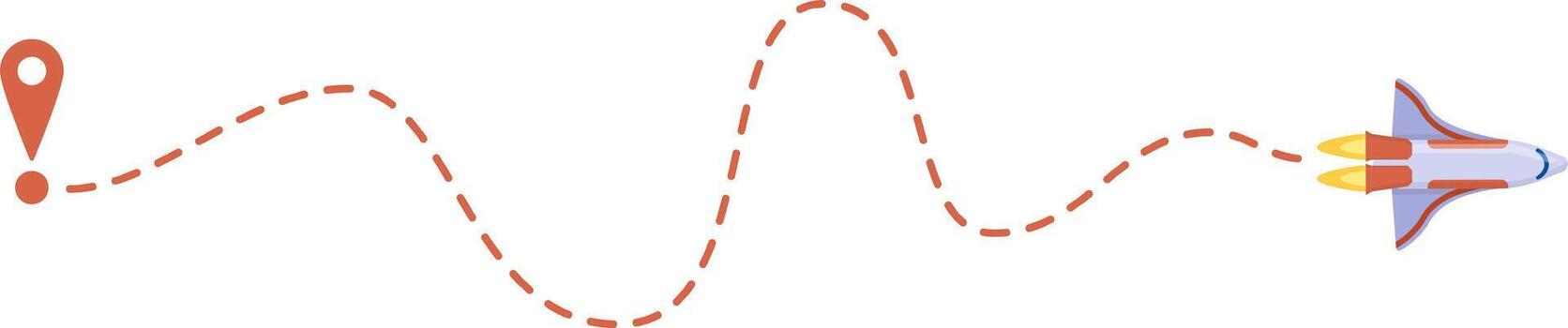 Spaceship flying route with destination pin pointer vector