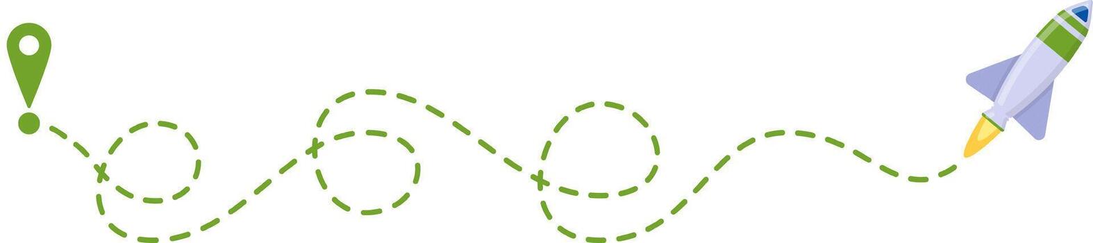 Rocket flying irregular path from location pin marker vector