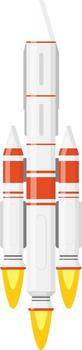 Rocket spaceship launching into space flat vector