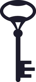Skeleton key silhouette representing solution, access, and security vector