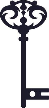 Ornate antique skeleton key silhouette representing access and mystery vector
