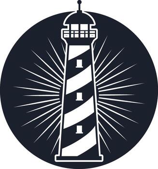 Lighthouse icon emitting light rays within circle vector