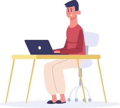 hombre trabajando en ordenador portátil computadora a escritorio vector