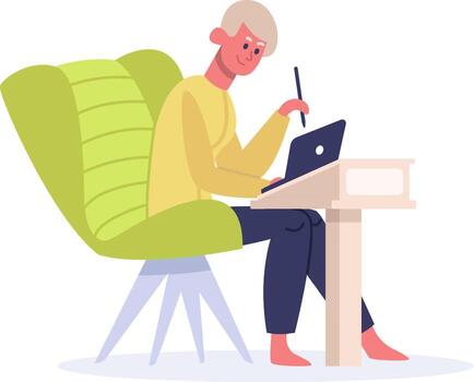 hombre dibujo digital ilustración utilizando gráficos tableta vector