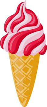 Strawberry vanilla swirl soft serve ice cream cone vector