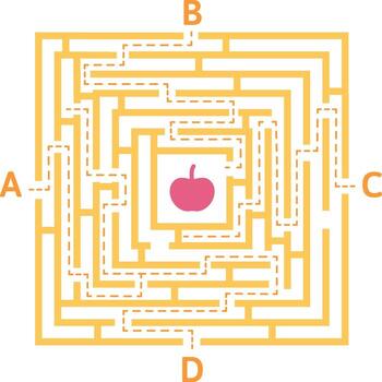 Maze puzzle with solution finding path to apple vector