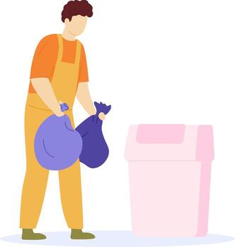 hombre desechando basura pantalones dentro un basura lata vector