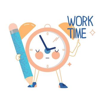 Funny Clock Character with Pencil Pointing at Work Time Illustration vector