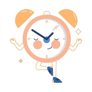 Funny Clock Character with Smiling Face Standing in Yoga Pose Illustration vector