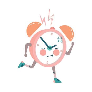 Funny Clock Character with Red Cheeks Running Forward Illustration vector
