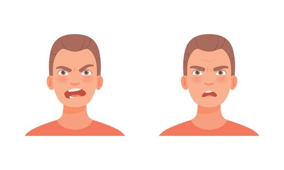 hombre cabeza con ceñudo Cejas como facial expresión conjunto vector