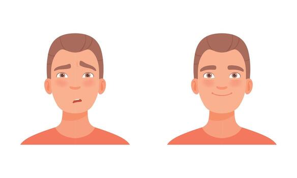 Man Head with Smile and Gasp as Facial Expression Set vector