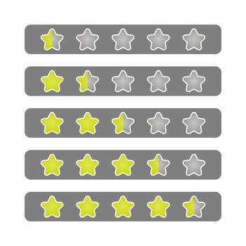 Set of Yellow Gradient with White Border Rating Star icon for Game from 0.5 to 4.5 Stars isolated on Grey Background vector