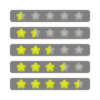 Set of Realistic Yellow Gradient with White Border Rating Star icon for Game from 0.5 to 4.5 Stars isolated on Grey Label vector