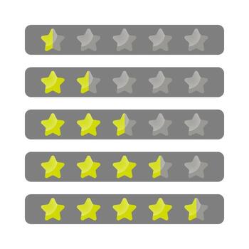 Set of Gradient Yellow Rating Star icon for Game from 0.5 to 4.5 Stars isolated on Gray Label Background vector
