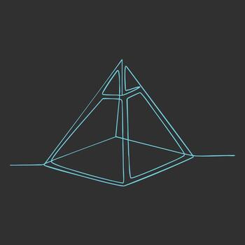 Futuristic glowing wireframe pyramid structure with a sleek modern design on a dark vector