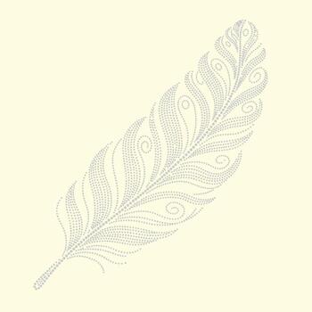 Elegant decorative feather composed of intricate dotted patterns with swirling details on a soft light vector