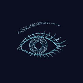 digital estilizado ojo compuesto de brillante puntos y líneas en un oscuro , representando tecnología, visión, y innovación vector