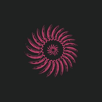 Pink spiral pattern composed of dots radiating outward in a circular motion against a dark vector