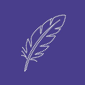 Elegant decorative feather composed of tiny white dots on a deep blue , showcasing intricate design and craftsmanship vector