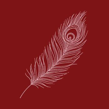 Elegant stylized feather design composed of small dots on a deep red , emphasizing intricate patterns and artistic detail vector