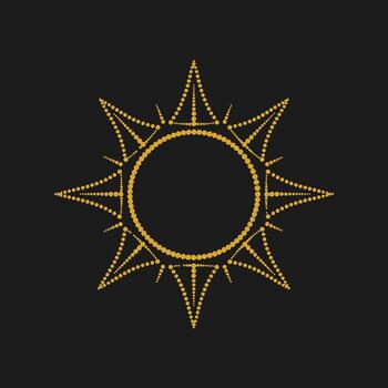 Elegant circular design composed of golden dots forming a radiant starburst pattern on a dark vector