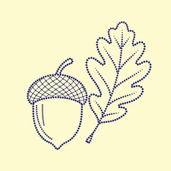 Dotted line drawing of an acorn and an oak leaf on a light , emphasizing natural elements and botanical style vector