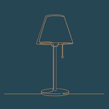 Minimalist desk lamp with a modern design featuring a conical shade and a pull chain switch on a flat vector