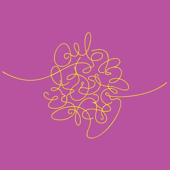 Intricate yellow thread tangled into a complex knot on a vibrant purple creating an abstract pattern vector