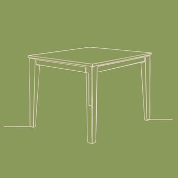 minimalista línea dibujo de un rectangular mesa con cuatro piernas en un suave verde vector