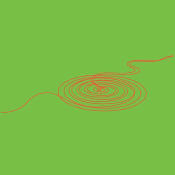 Red spiral wire coil on bright green with flowing line design and abstract artistic composition vector
