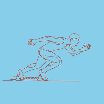 Dynamic silhouette of a person in a sprinting pose with a minimalist line art style on a vibrant blue vector