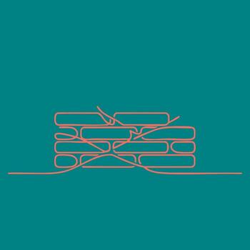 Minimalist continuous line drawing of a brick wall with mortar lines on a solid teal vector