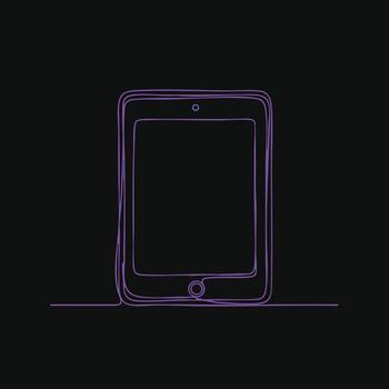 Minimalist neon outline of a tablet device with a circular home button on a dark vector