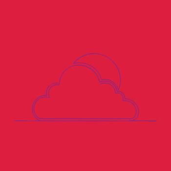 Minimalist line art of a cloud with a sun partially hidden behind it on a vibrant red vector