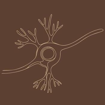 Minimalist Line Art of a Neuron with Dendrites and Axon on a Solid Brown vector