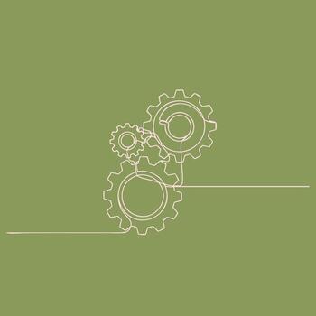 Interconnected Mechanical Gears with Thin Lines on a Solid Green Illustrating Engineering and Machinery Concepts vector