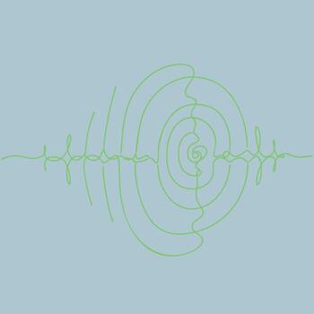 Abstract green line pattern resembling a sound wave or heartbeat on a soft blue with flowing curves and symmetrical design vector