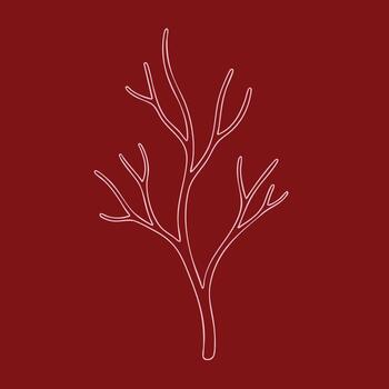 minimalista neón contorno de un sin hojas árbol rama en un profundo rojo con un moderno estético vector