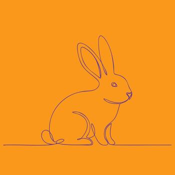 Minimalist Line Drawing of a Rabbit on Bright Orange with Simple Artistic Style vector