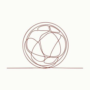Minimalist line drawing of a spherical object with interconnected loops and a horizontal base on a plain vector
