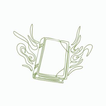 Open book with pages turning and swirling lines representing knowledge and imagination in a minimalistic style vector