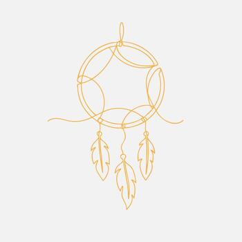 Decorative dreamcatcher with intricate web and hanging feathers, symbolizing protection and spiritual connection in a bohemian style vector
