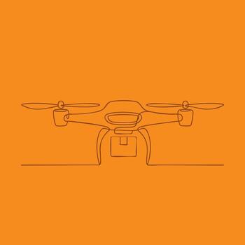 Minimalist line drawing of a drone with propellers on an orange emphasizing simplicity and modern technology design vector