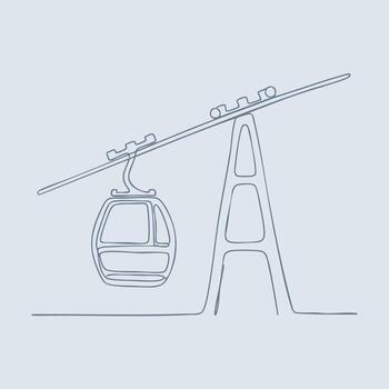 Minimalist Line Drawing of a Cable Car System with a Single Cabin Suspended from a Support Tower vector
