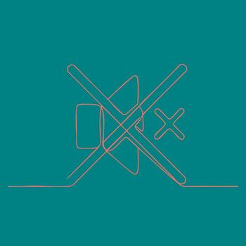 Minimalist line art of a computer mouse and keyboard with a cross symbol on a solid vector