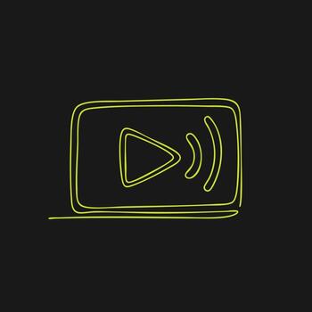 neón contorno de un multimedia jugar botón con sonido olas en un oscuro representando digital medios de comunicación y transmisión tecnología vector