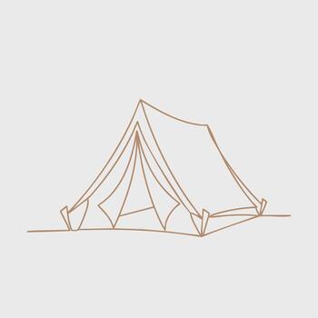 Minimalist Line Drawing of a Tent with Flaps and Support Poles on a Light vector